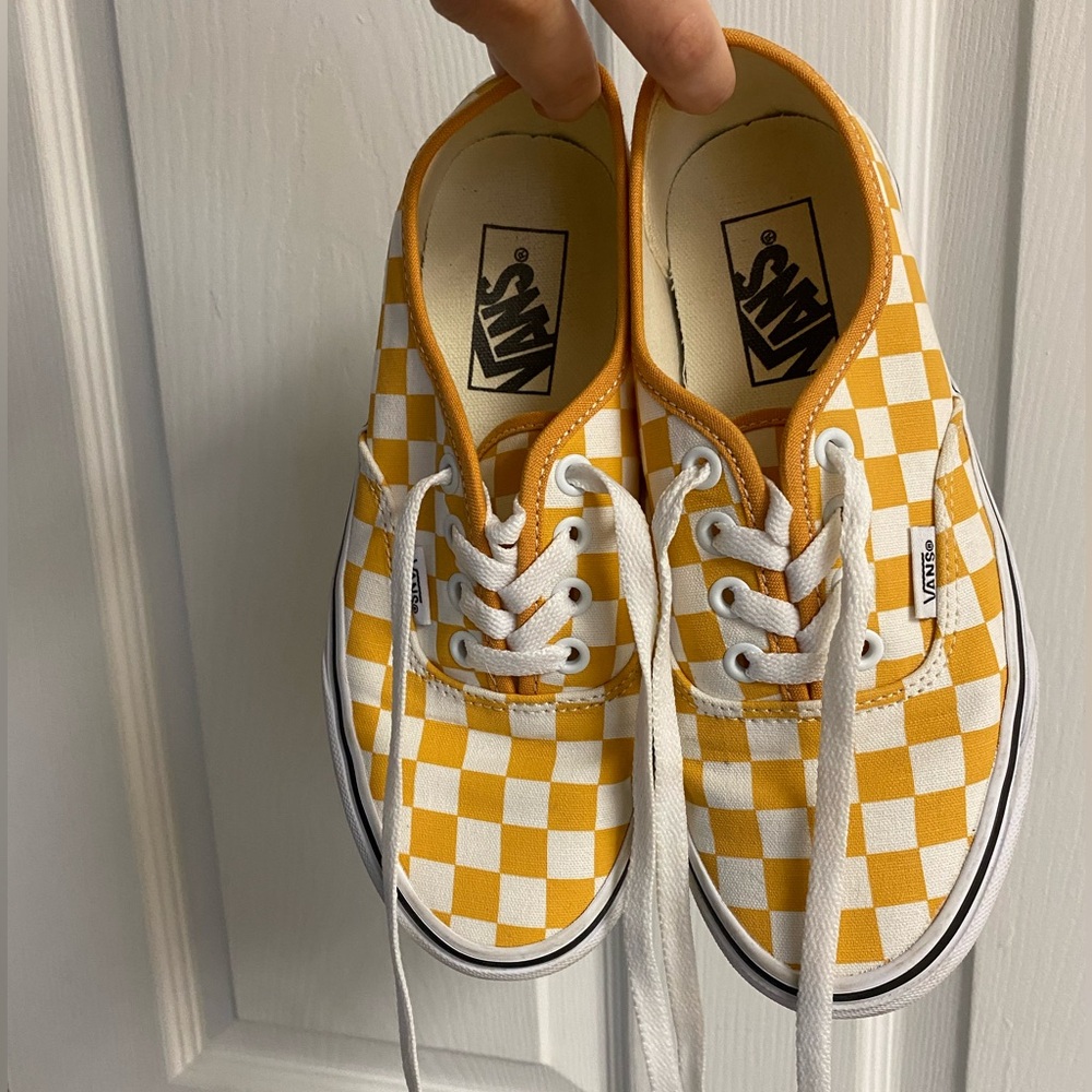 Yellow Checkered Vans! Like New!